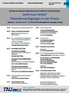 Flyer zum Workshop "Zählt mein Wille? Patientenverfügungen in der Praxis"
